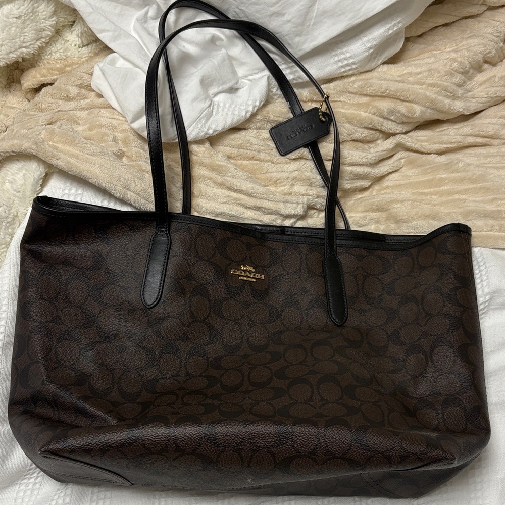 City Tote Bag - Coach Dark Brown Signature Canvas Tote! 10/10 Condition.